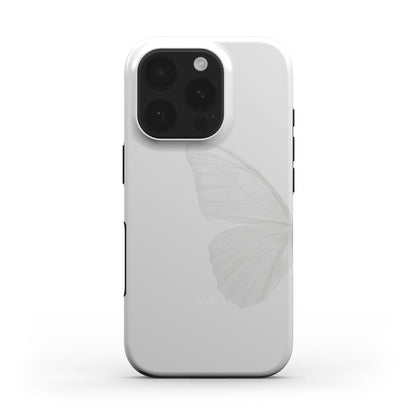 Trendy soft phone case with a subtle white and gray butterfly design, offering an elegant and feminine touch for that girl who loves beauty.