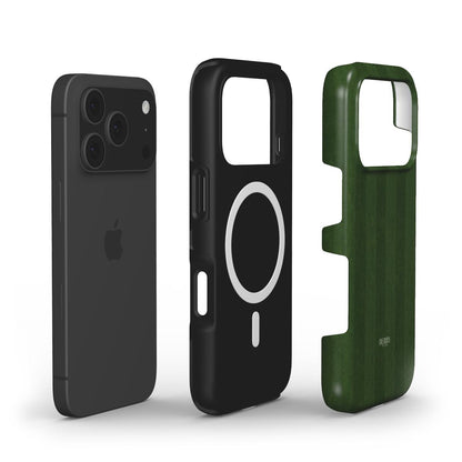 Trendy sleek green and black stylish phone cases designed with an aesthetic, feminine touch for a popular and beautiful everyday look.