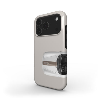 Trendy phone case in beige with a stylish brun and flerfarvet car design, combining feminine and aesthetic vibes for a beautiful, popular look.