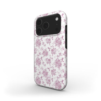 Trendy feminine phone case featuring a multicolored white and pink rose pattern, perfect for a girly and beautiful aesthetic.