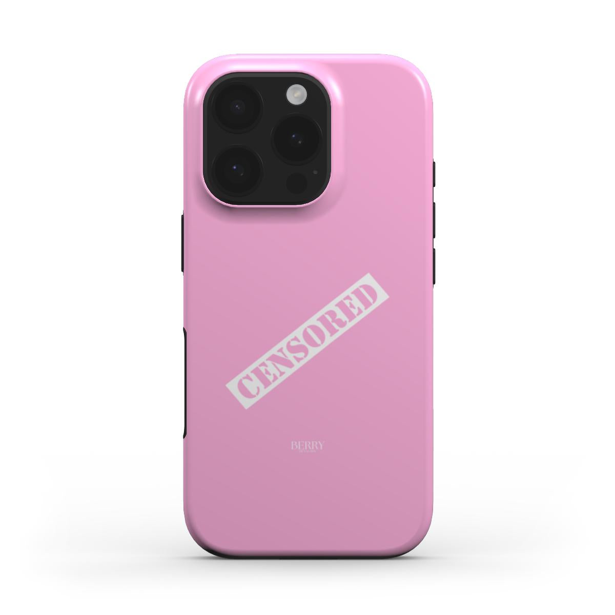 Trendy pink phone case with a bold censored print, featuring a girly, feminine aesthetic perfect for a popular and beautiful style statement.