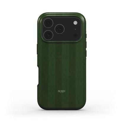 Trendy green phone case with subtle stripe pattern, designed for a stylish and feminine look, combining elegance with a popular aesthetic.