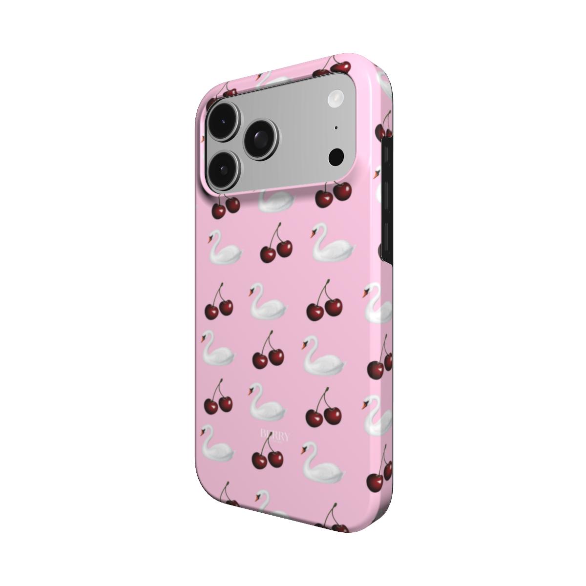 Custodia per iPhone con motivo di ciliegie – Cherry Swan