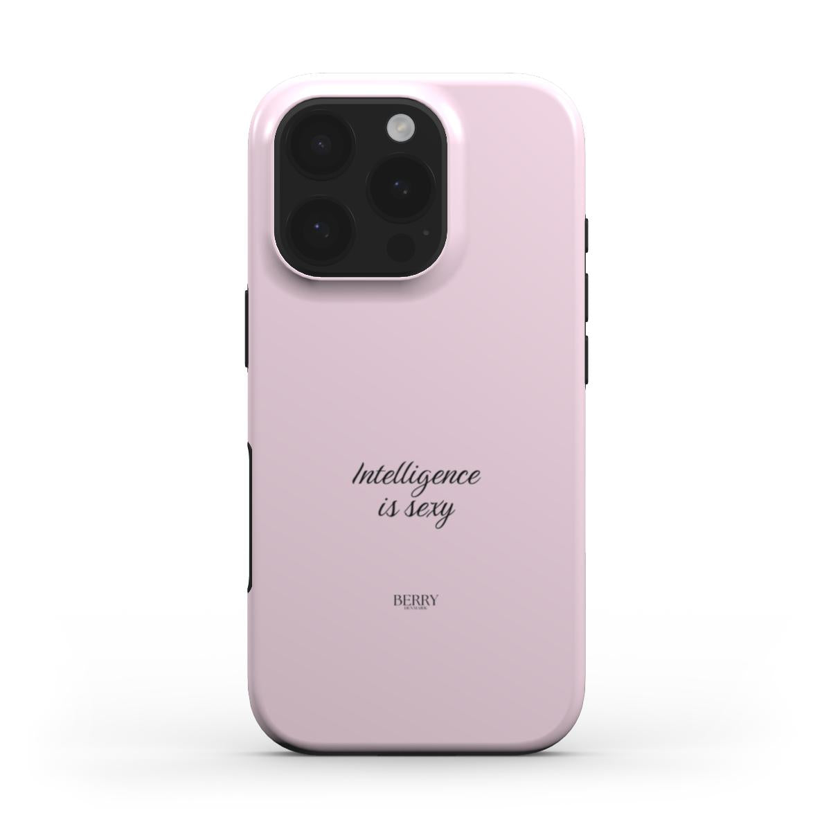 Trendy pink phone case with a feminine and aesthetic design featuring the phrase "Intelligence is sexy" for that beautiful, popular girl vibe.