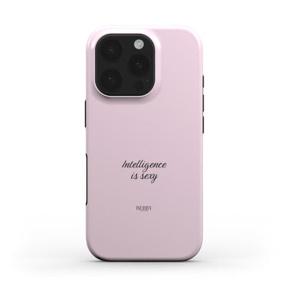 Trendy pink phone case with a feminine and aesthetic design featuring the phrase "Intelligence is sexy" for that beautiful, popular girl vibe.