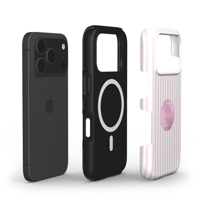 Stylish trendy phone cases in black and white-pink stripes, featuring a feminine girly design with a popular aesthetic for a beautiful look.