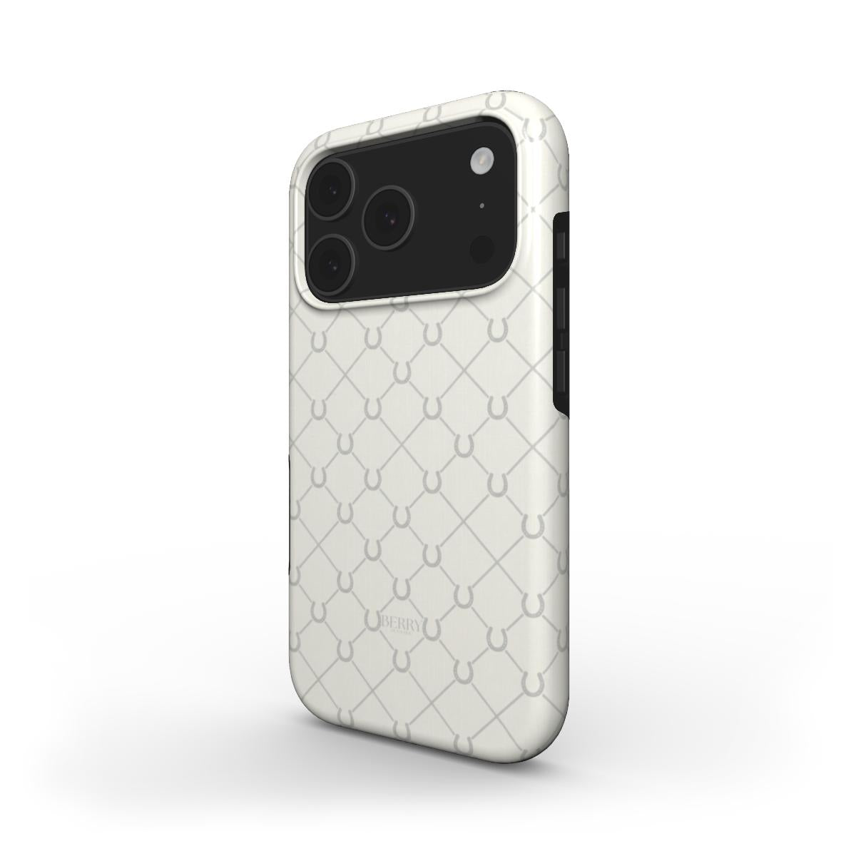 Trendy beige and white phone case with a stylish feminine pattern, offering a beautiful and popular look for that aesthetic girl vibe.