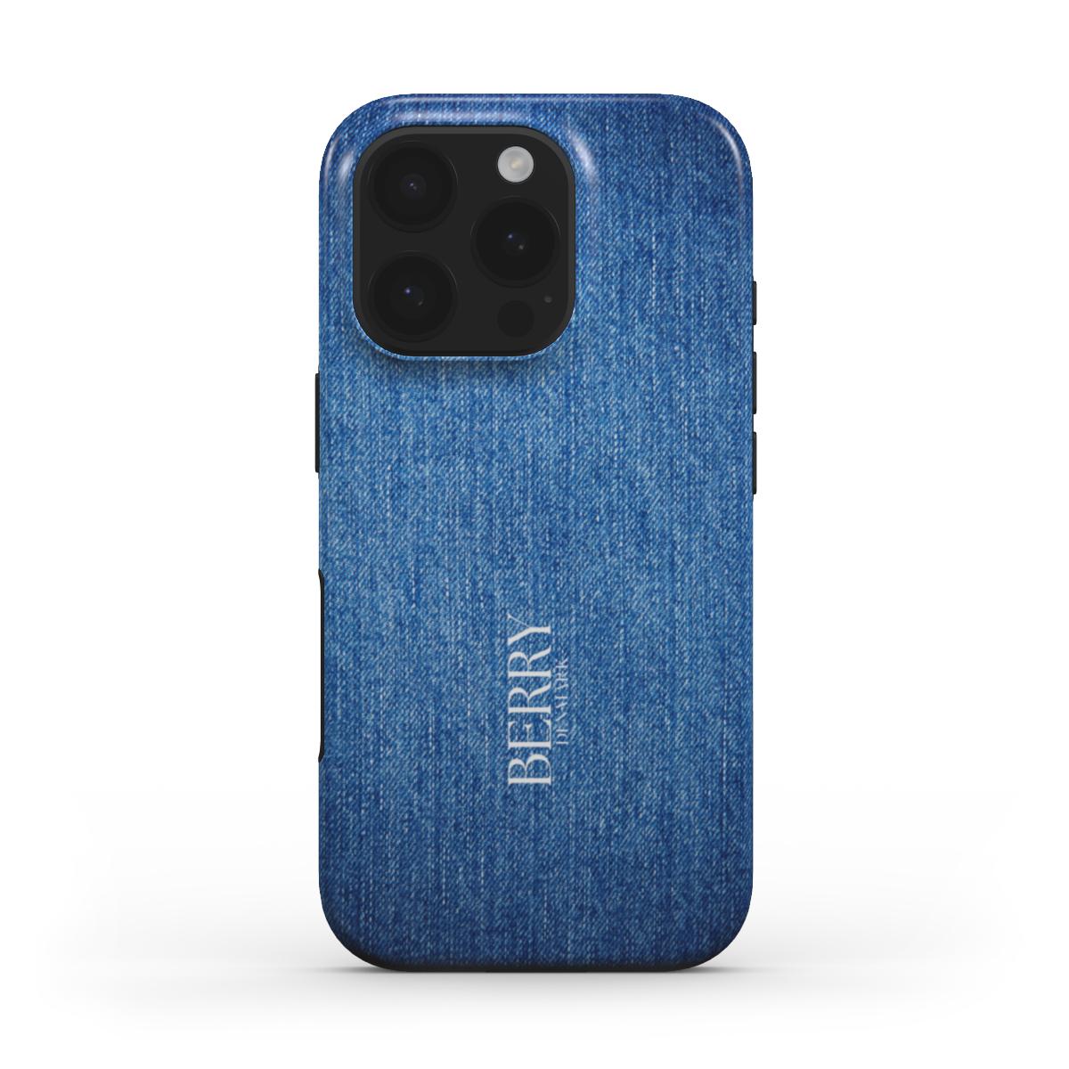 Trendy phone case with a beautiful blue jeans pattern, combining feminine and aesthetic style for a popular and girly everyday accessory.