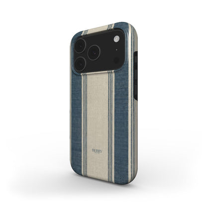 Beige and blå striped phone case with a trendy, feminine aesthetic and elegant design, offering a stylish and protective fit for modern phones.