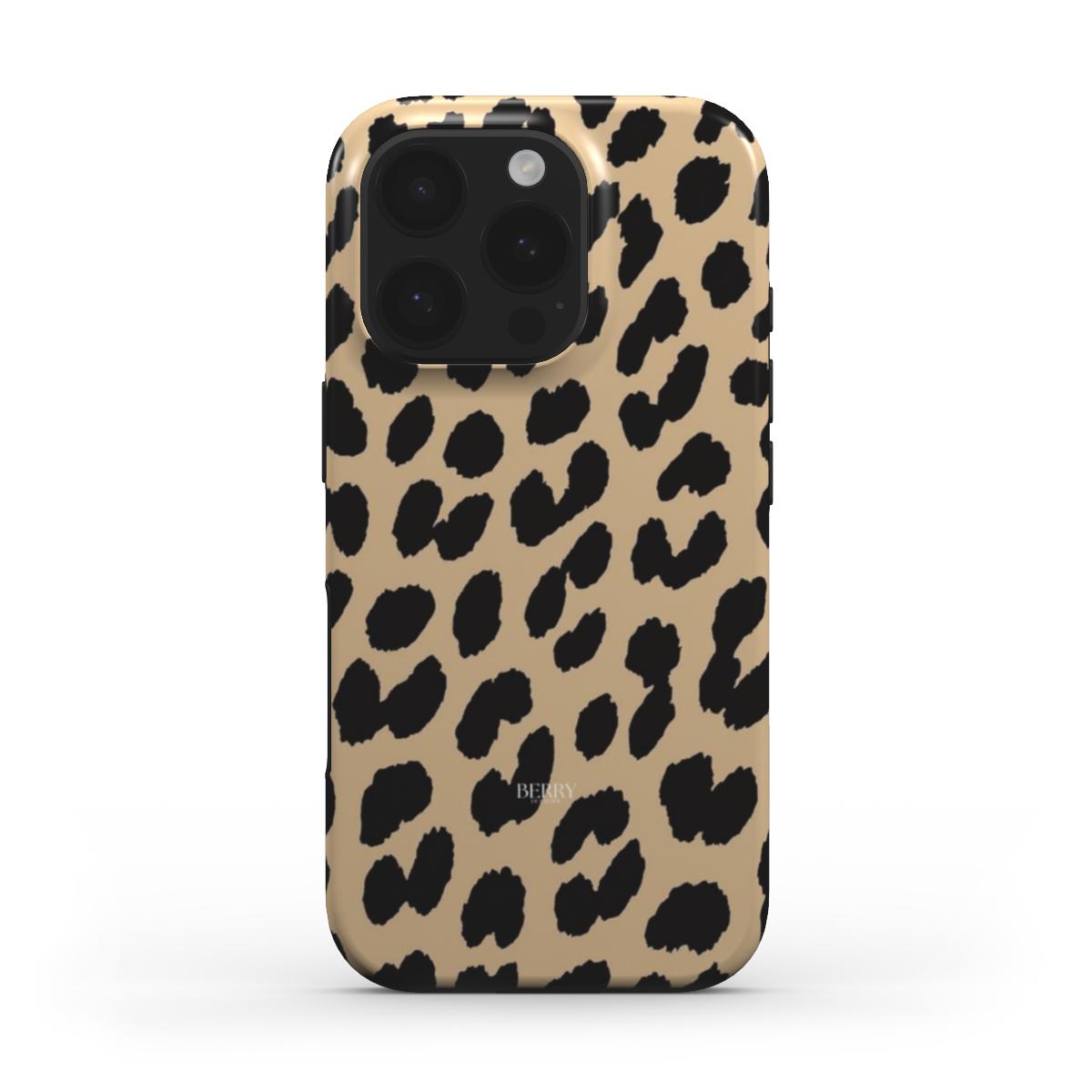 Trendy phone case with a stylish leopard print design in beige and black, offering a feminine and aesthetic vibe for a beautiful, popular look.
